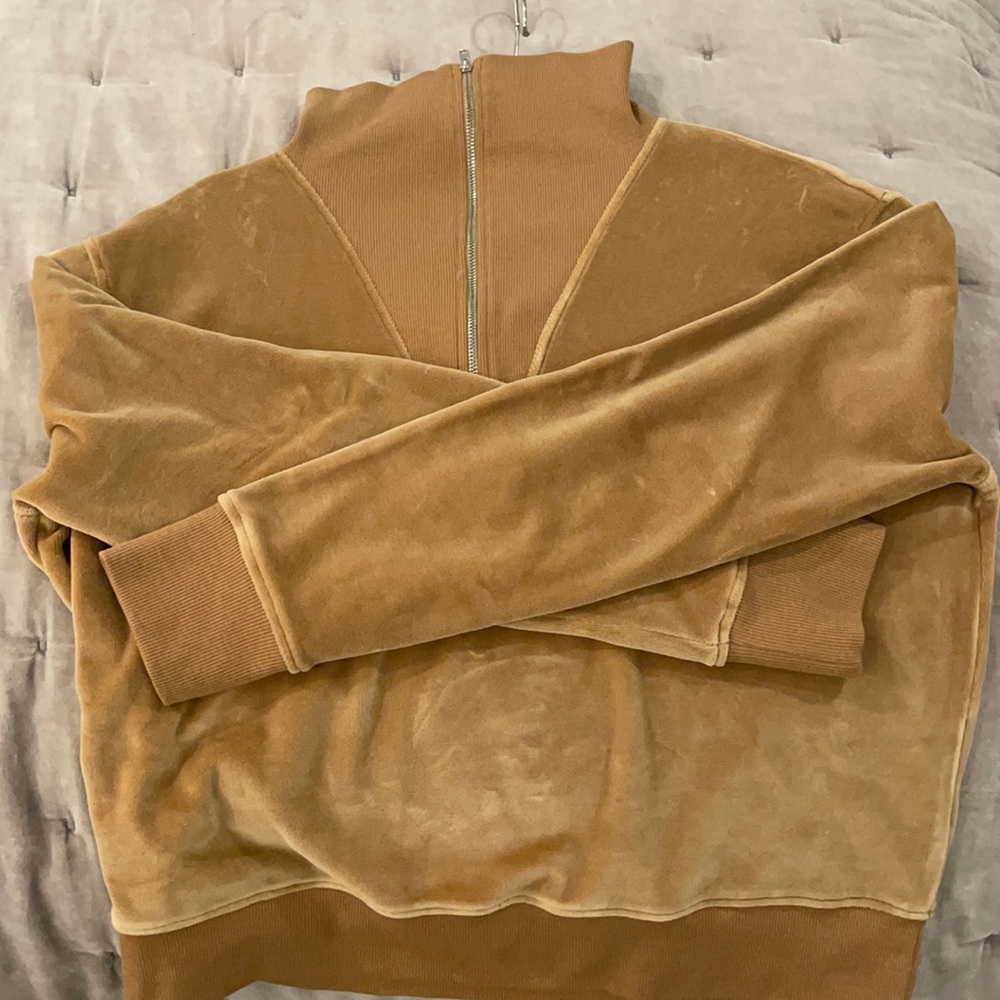 Nili Lotan quarter zip velour sweatshirt in camel. Brand new - never worn